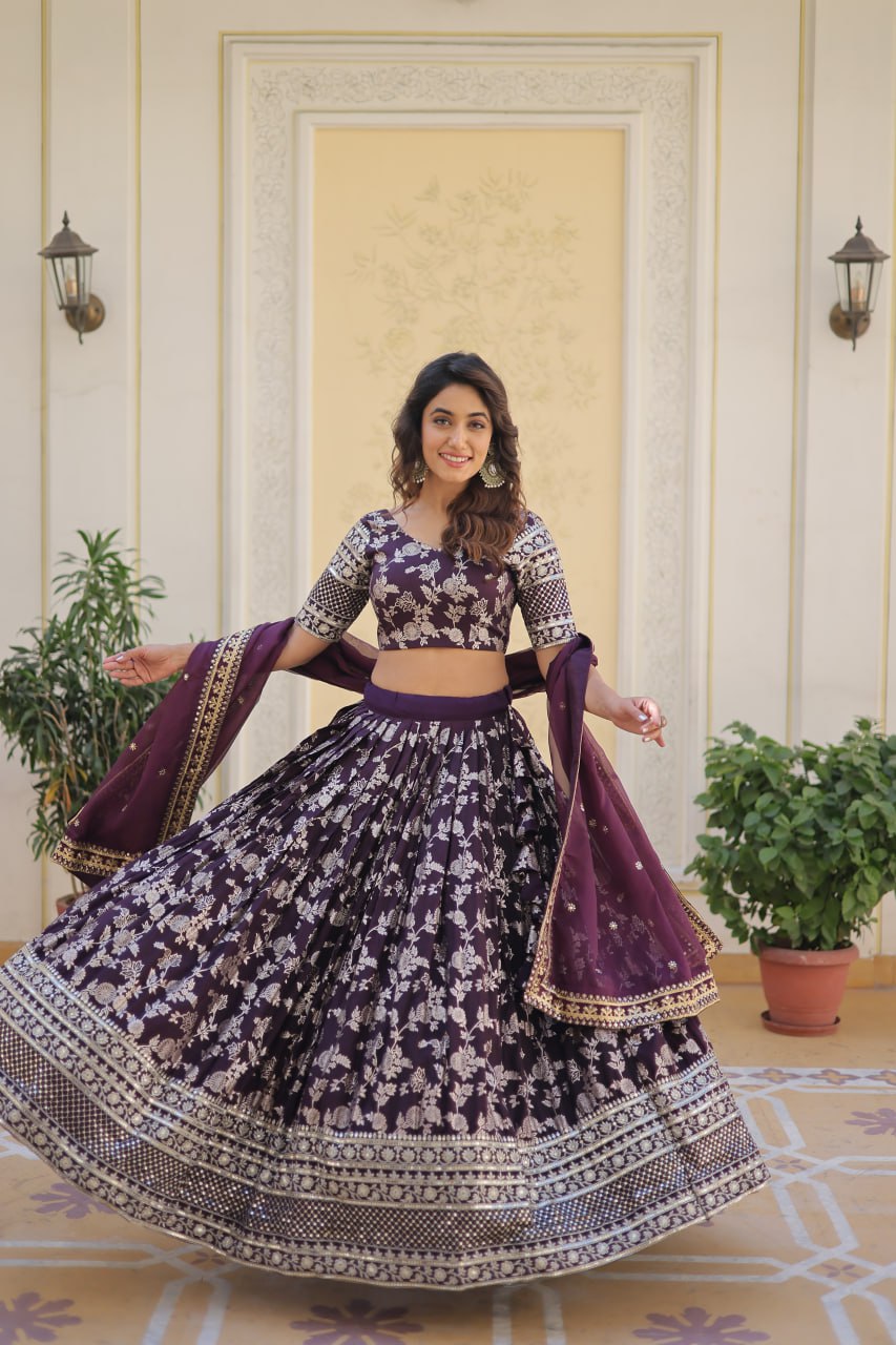 Beautiful Lehenga Choli Pure Dyable Viscose Jacquard With Embroidered Sequins Work | Ready To Wear