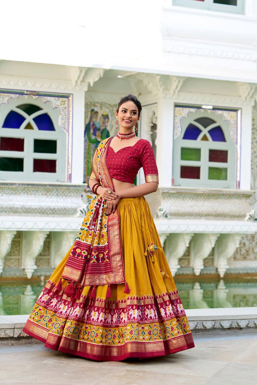 Latest Tussar Silk Lehenga Choli Patola Print With foil work | Ready To Wear