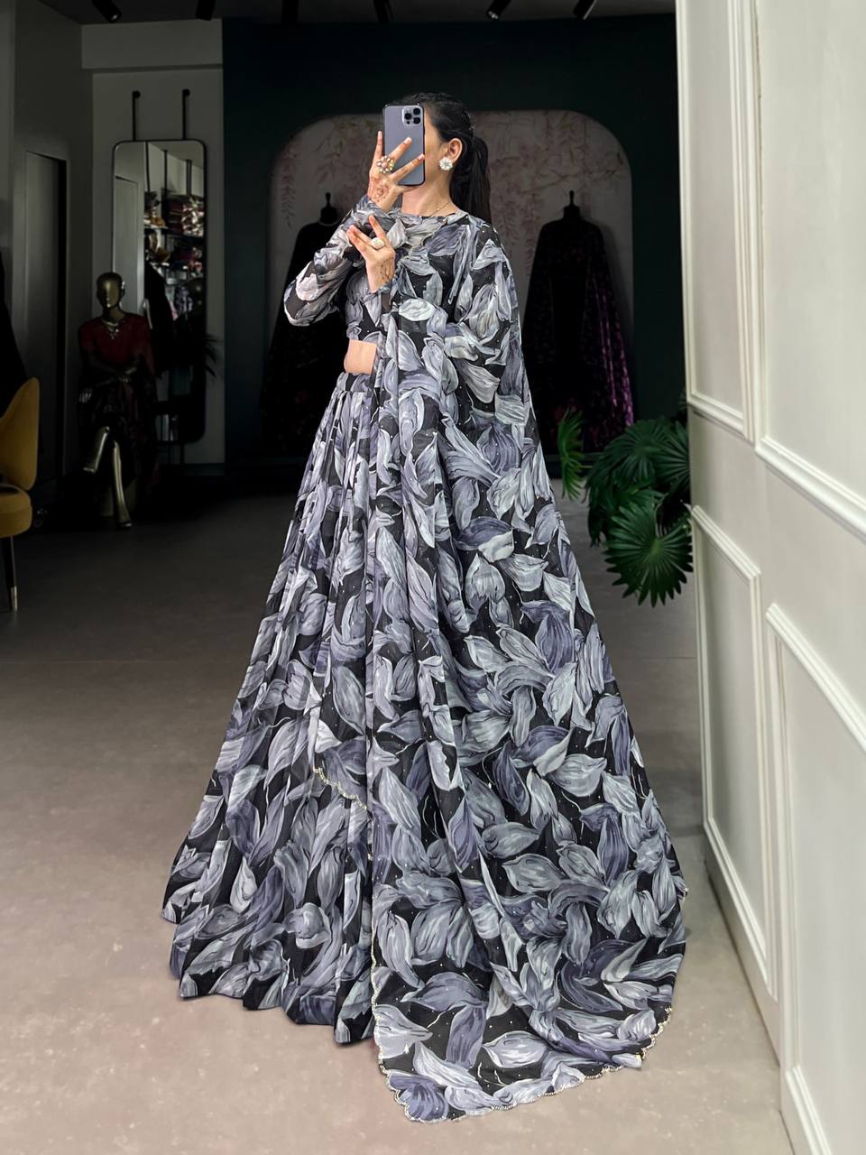 Classical Tabby Silk Lehenga Choli Printed With Hotfix | Ready To Wear