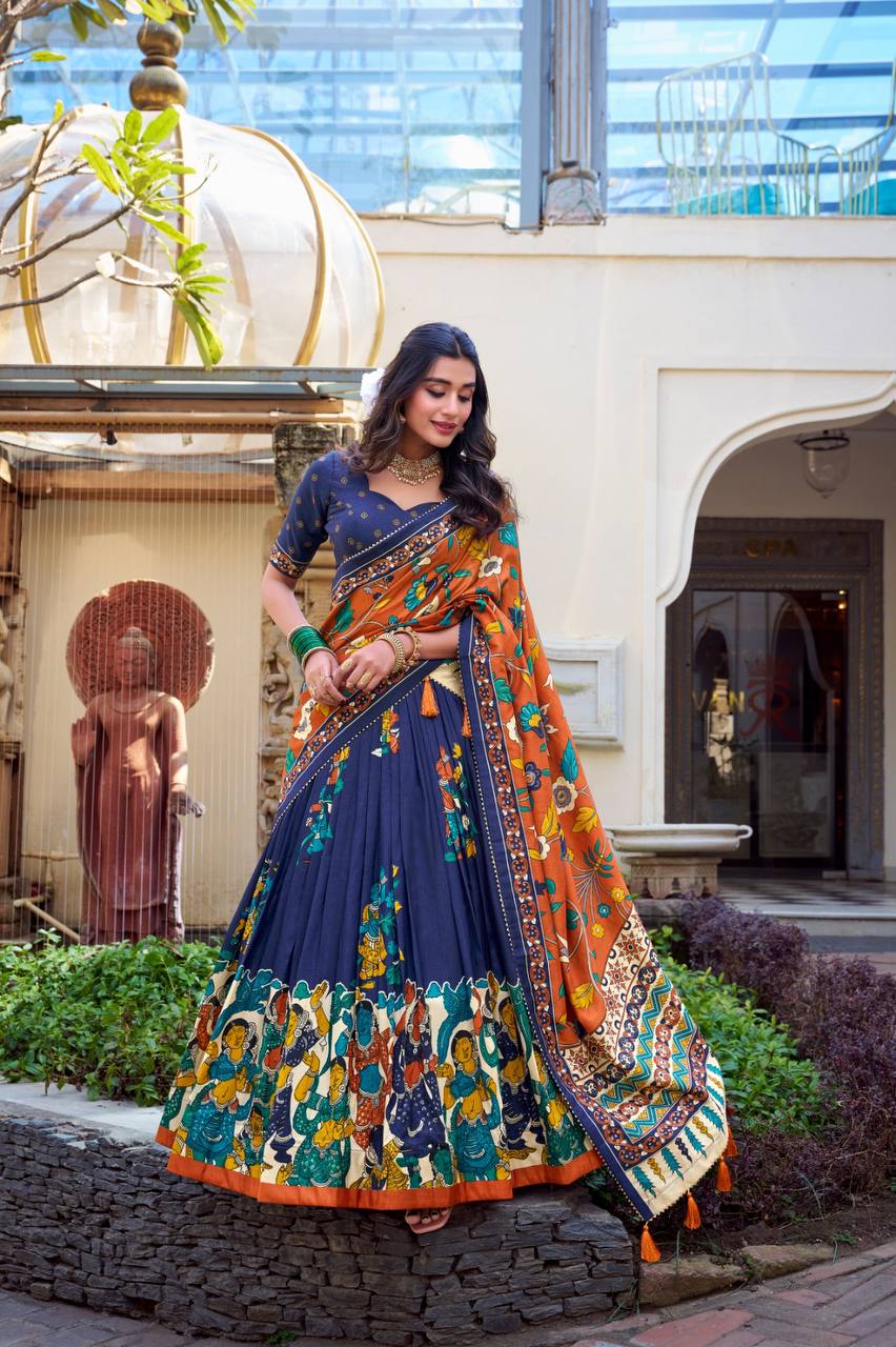 New Tussar Silk Lehenga Choli With Kalamkari And Foil Work | Read To Wear