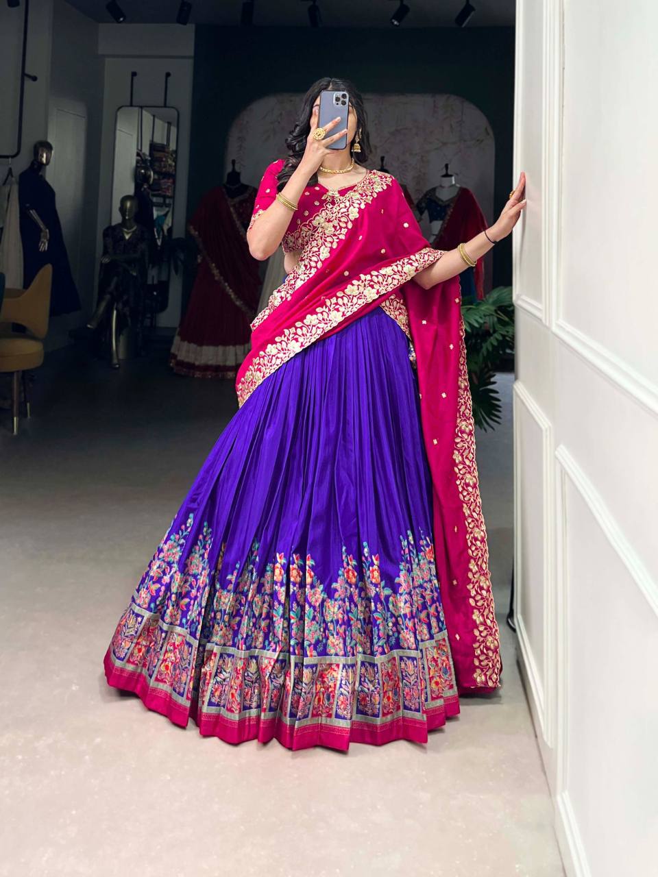 Tussar Silk Lehenga Choli With Printed And Foil Work | Ready To Wear