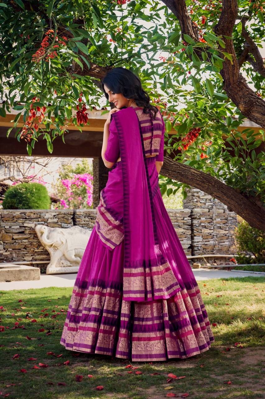 Pure Chanderi Lehenga Choli With Plain And Zari Weaving Work | Ready To Wear
