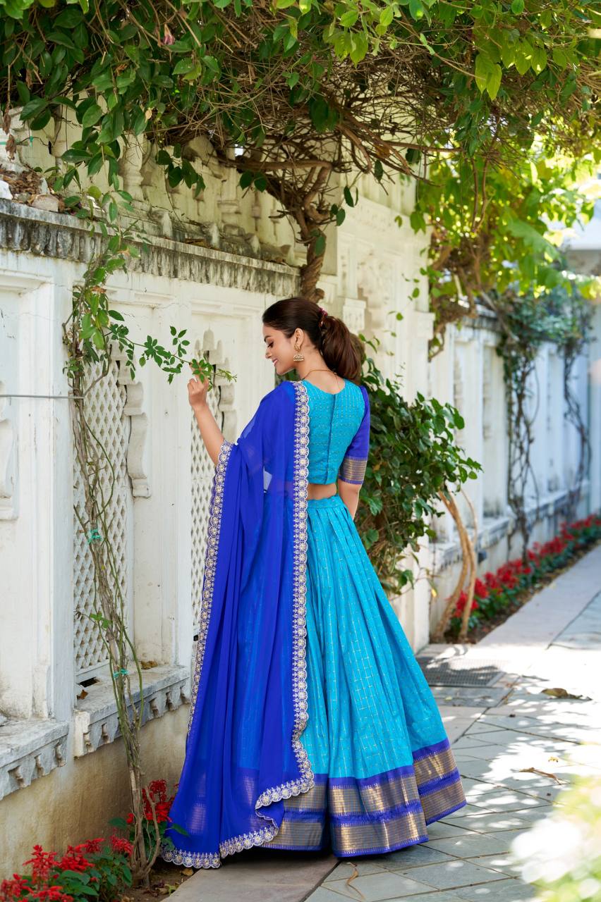 Stylish Lehenga Choli With Chex And Zari Weaving Work| Ready To Wear