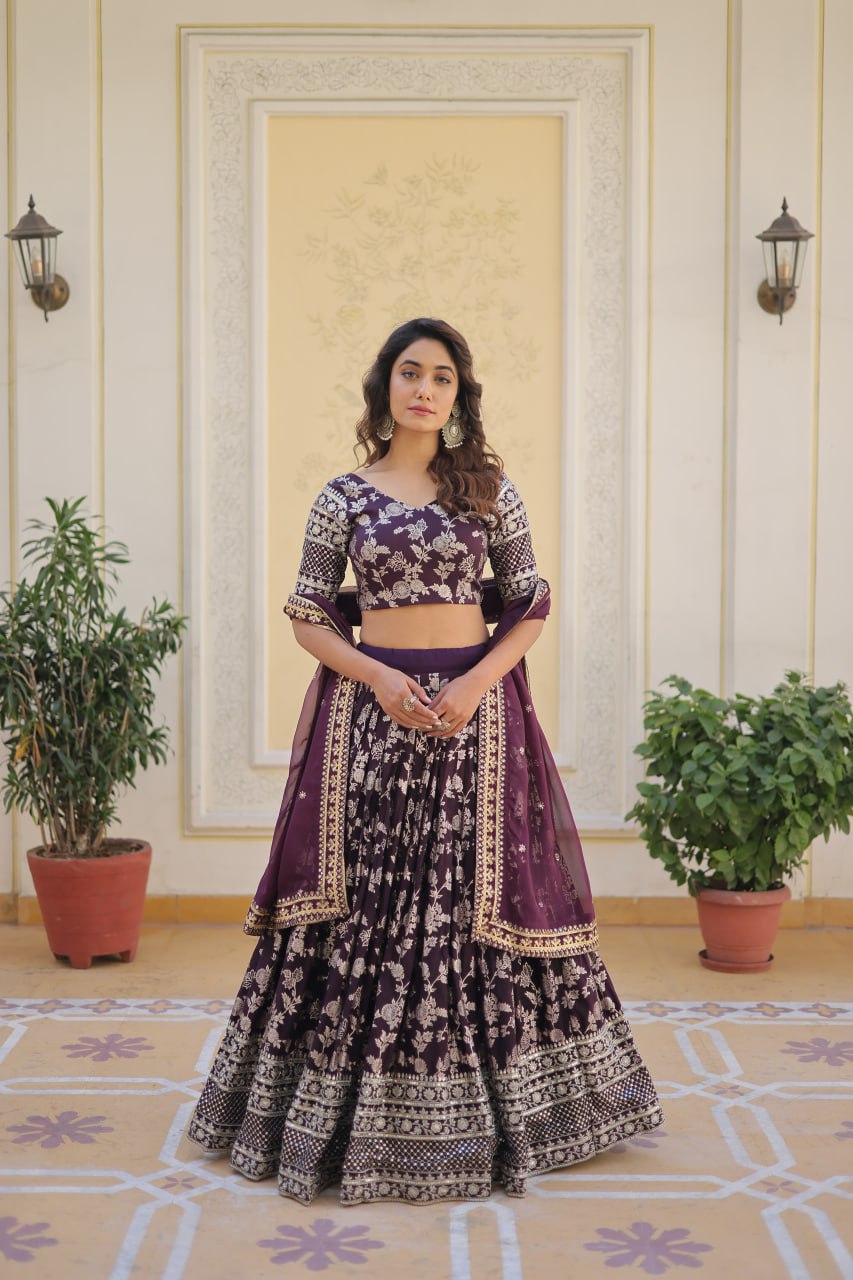 Beautiful Lehenga Choli Pure Dyable Viscose Jacquard With Embroidered Sequins Work | Ready To Wear