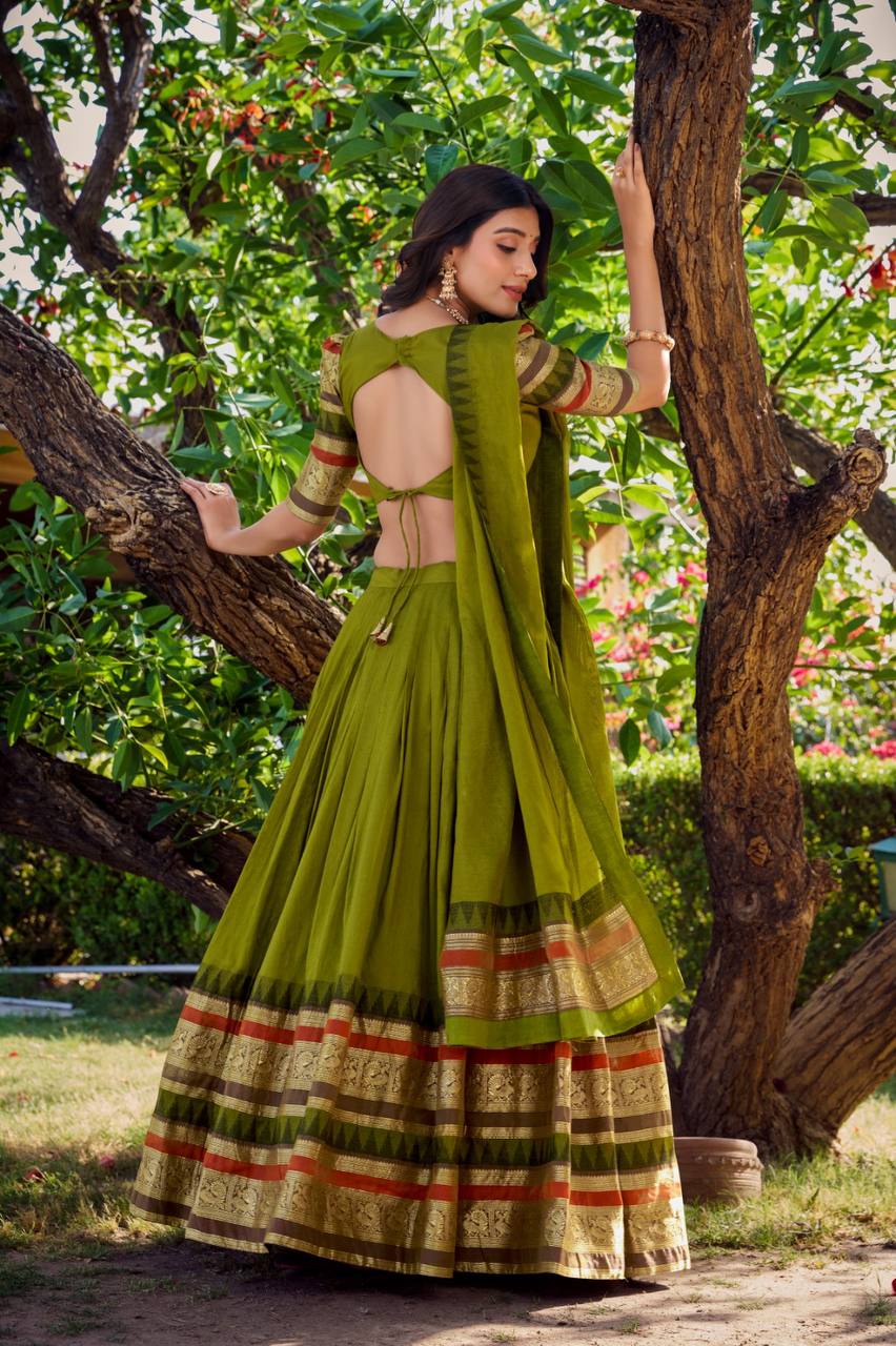 Pure Chanderi Lehenga Choli With Plain And Zari Weaving Work | Ready To Wear