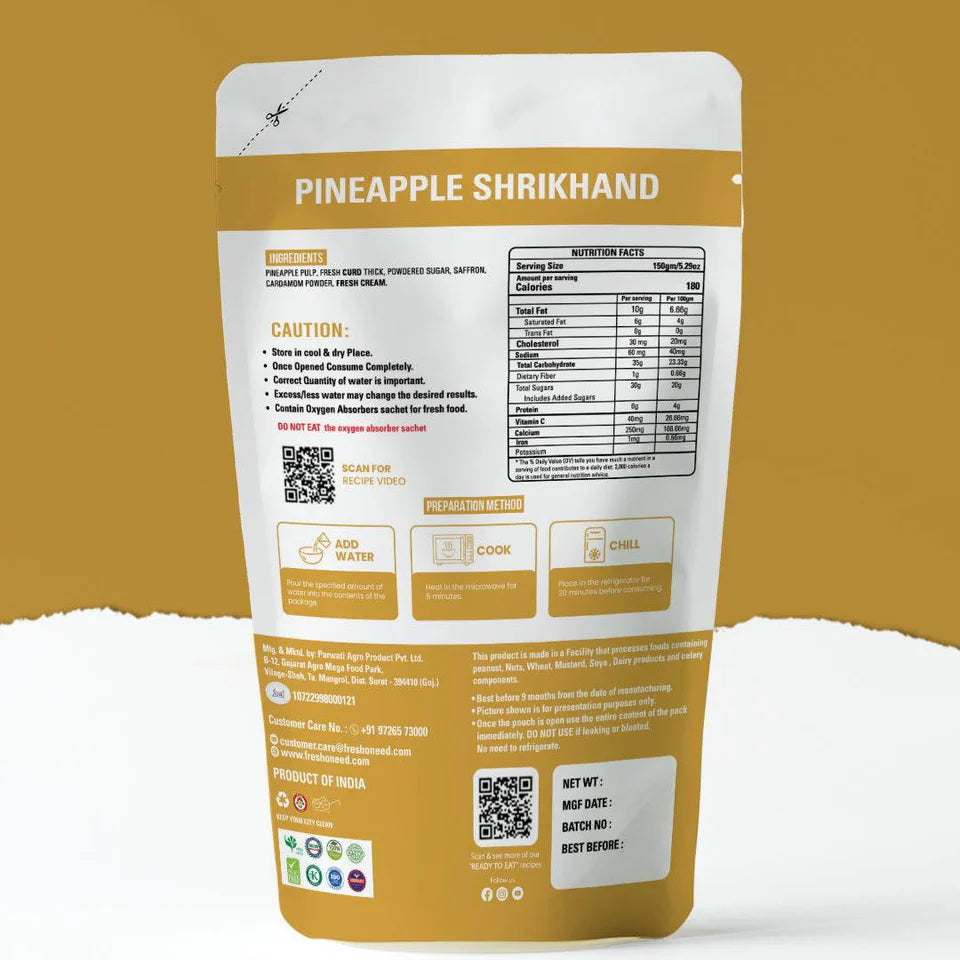 Fresh O Need Pineapple Shrikhand - Ready To Eat 150 gms