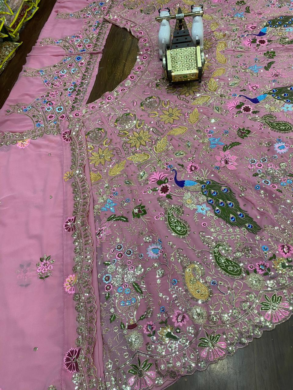 Organza Silk Peacock Lehenga Choli With Sequins Cut Work | Ready To Wear