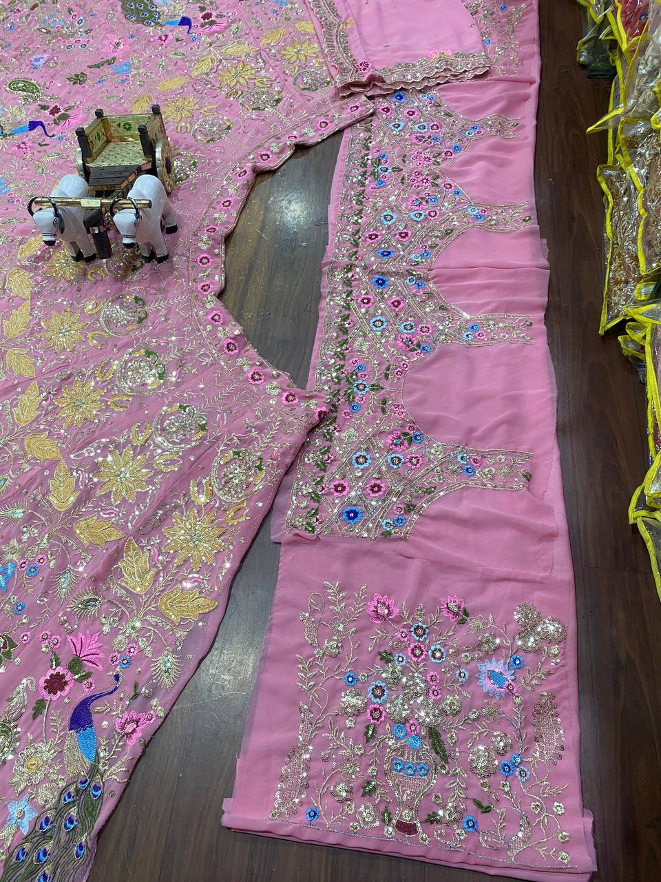 Organza Silk Peacock Lehenga Choli With Sequins Cut Work | Ready To Wear