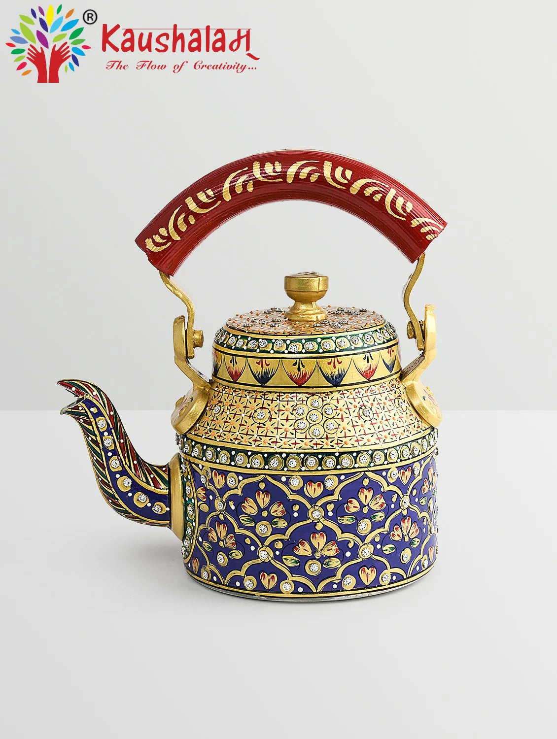 Rajasthan's Vibrant Charm: Hand-Painted Mughal Art Tea Kettle (750 ml)