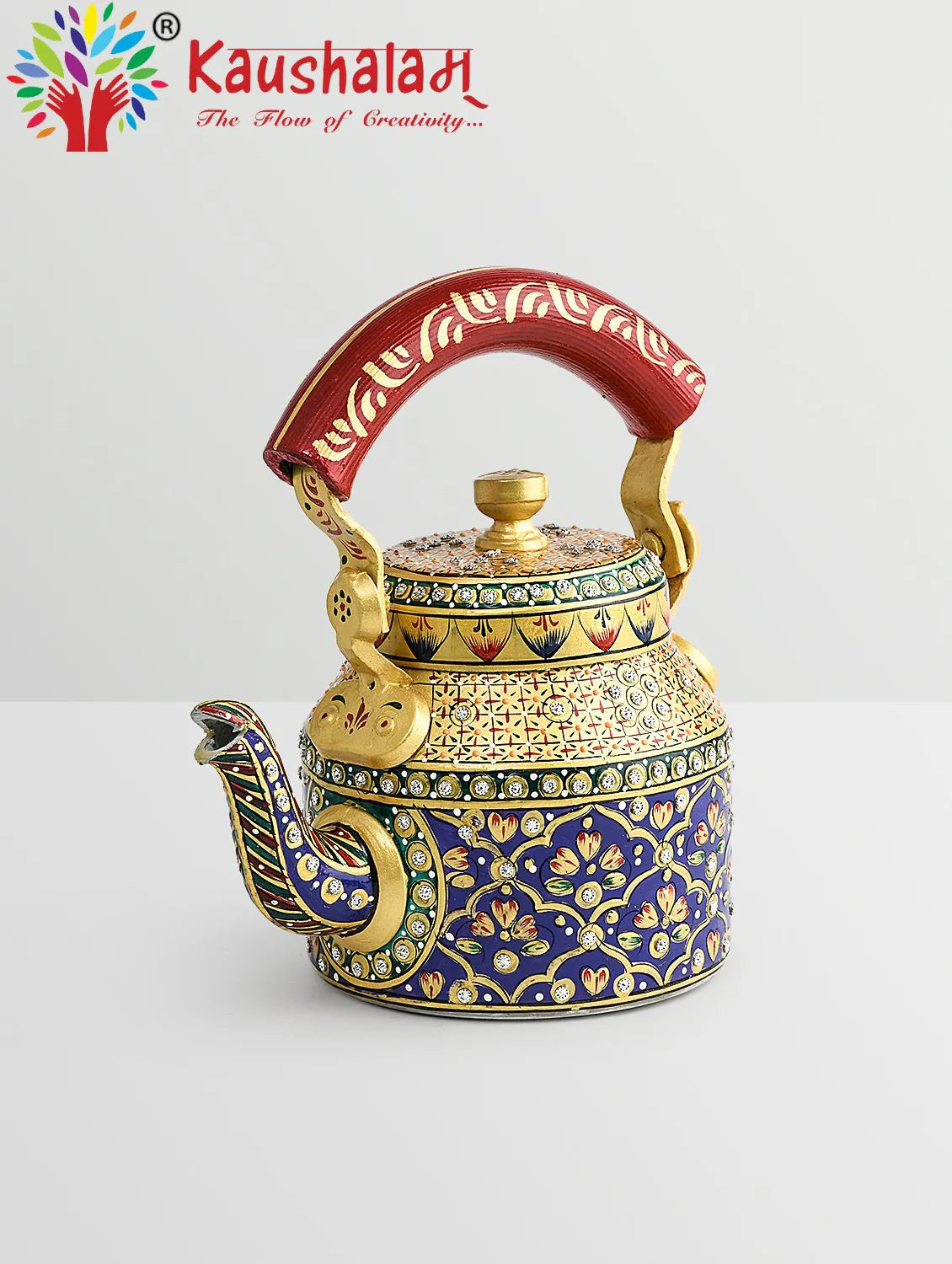 Rajasthan's Vibrant Charm: Hand-Painted Mughal Art Tea Kettle (750 ml)