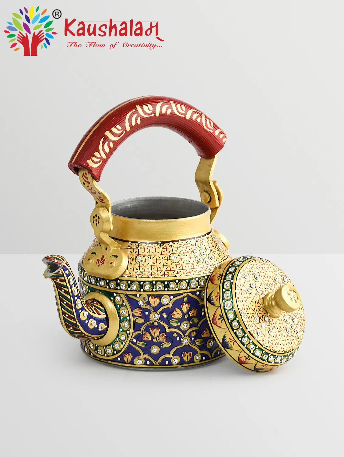 Rajasthan's Vibrant Charm: Hand-Painted Mughal Art Tea Kettle (750 ml)