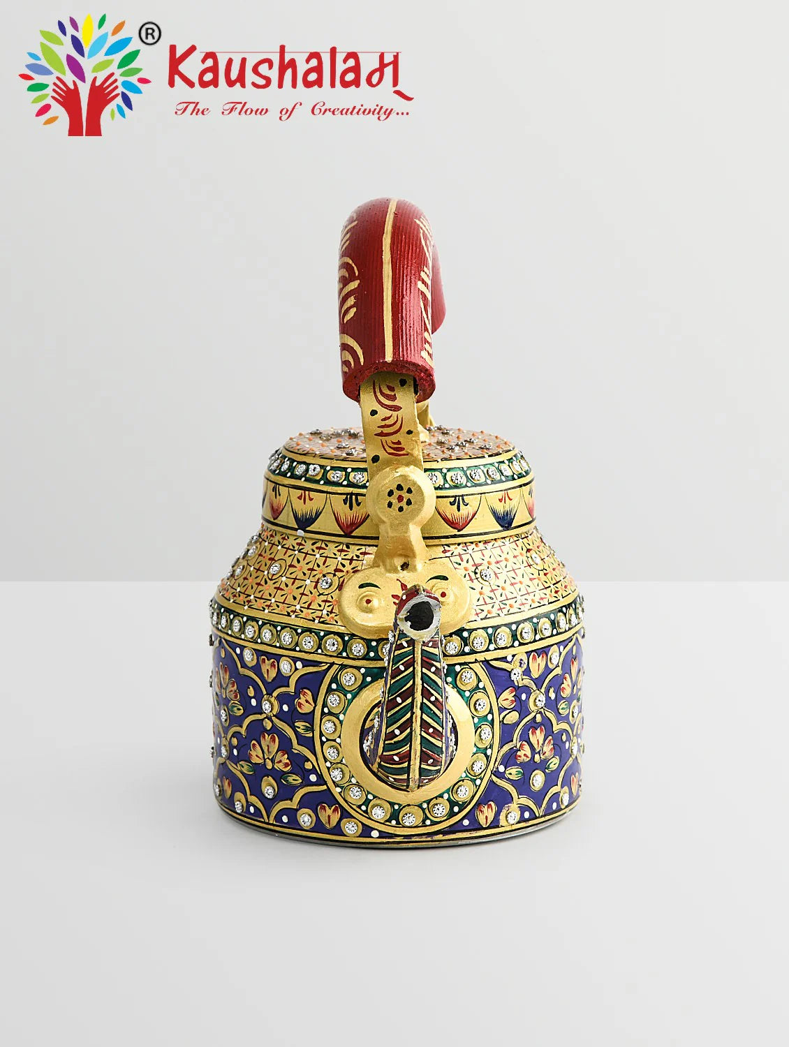 Rajasthan's Vibrant Charm: Hand-Painted Mughal Art Tea Kettle (750 ml)