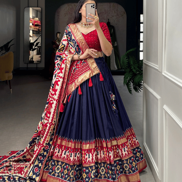 Tussar Silk Ready to Wear Lehenga Patola Digital Prints - India shopping