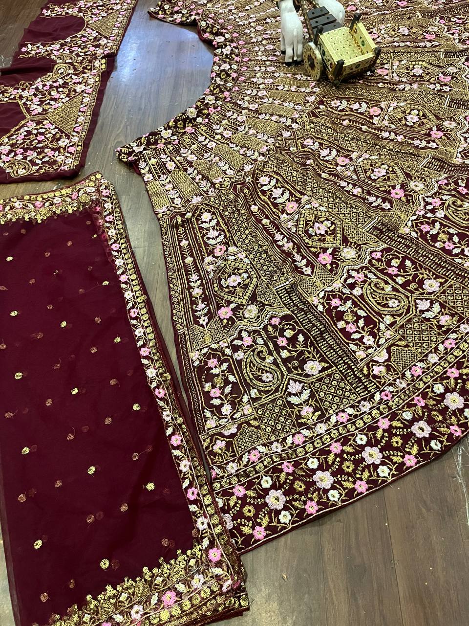 Maroon Lehenga Choli With Georgette Work | Ready To Wear