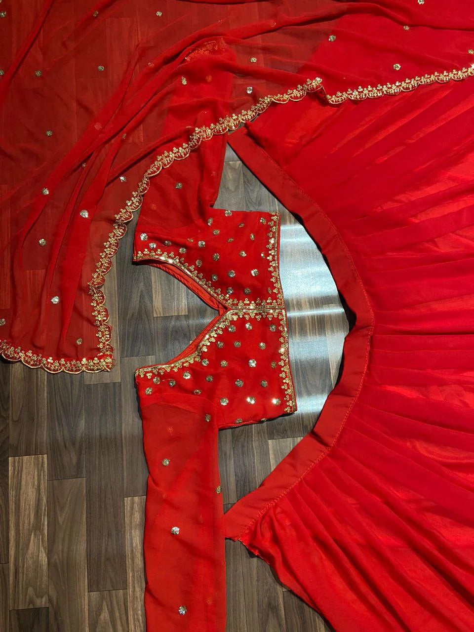 Red Lehenga Choli With Sequins Zari Work | Ready To Wear