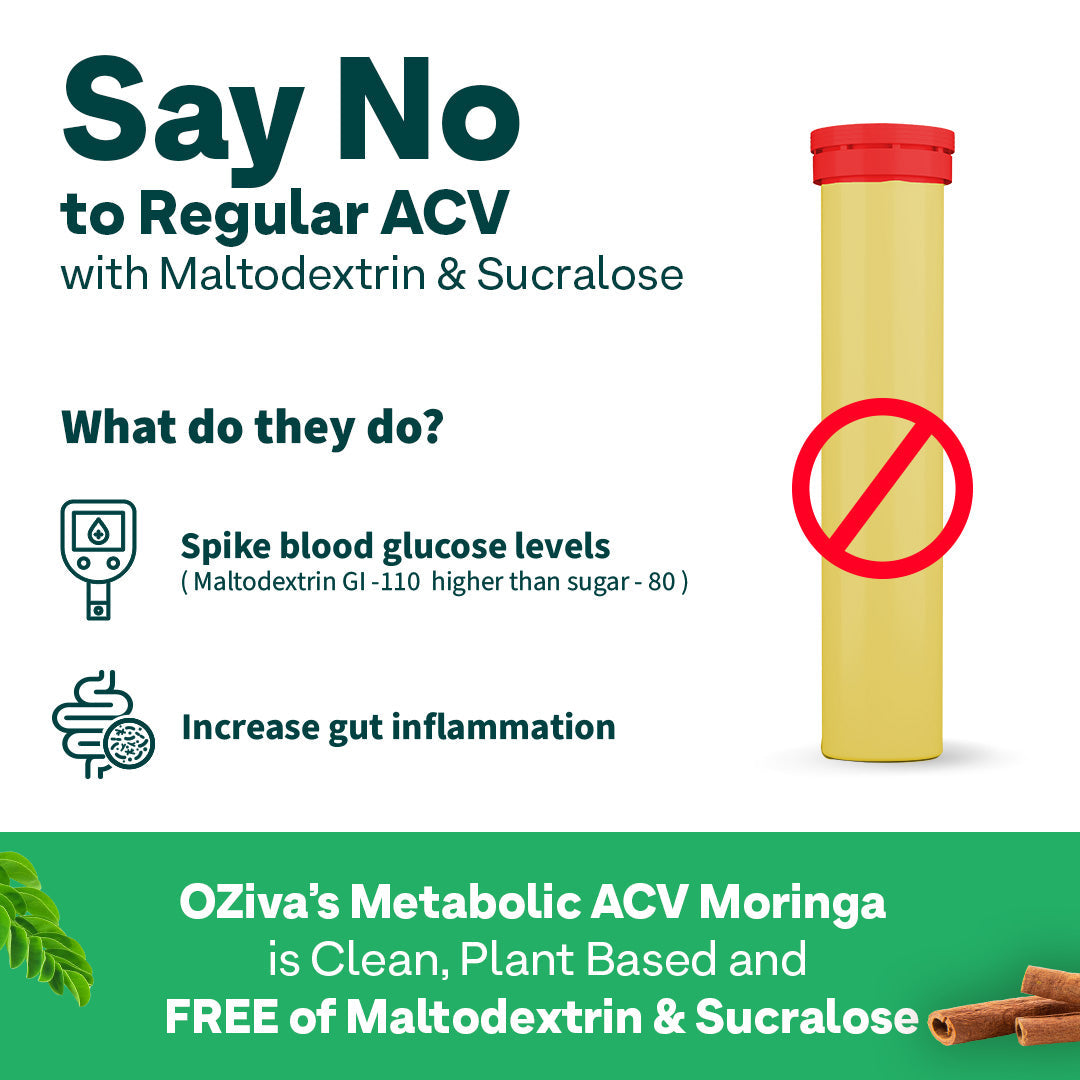 Oziva ACV Moringa | Control Cravings | Apple Cider Vinegar, Cinnamon, Guggul | No Maltodextrin & No Added Sugar - Green apple, Pack of 8 (120 Tablets)