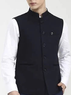 Blue Solid Regular Fit Waistcoat Nehru Jacket | Ready To Wear
