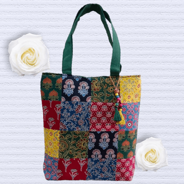 Hand Bag - Ajrakh Patchwork ( Set of 2) - India shopping