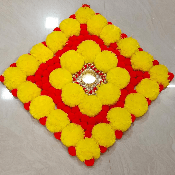 Marigold flower mat for Home Decor | Mandir Decor - Set Of 2 - India shopping