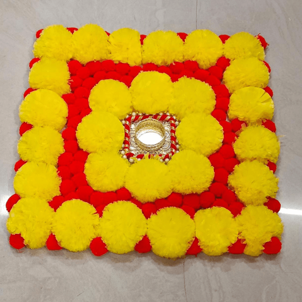 Marigold flower mat for Home Decor | Mandir Decor - Set Of 2 - India shopping