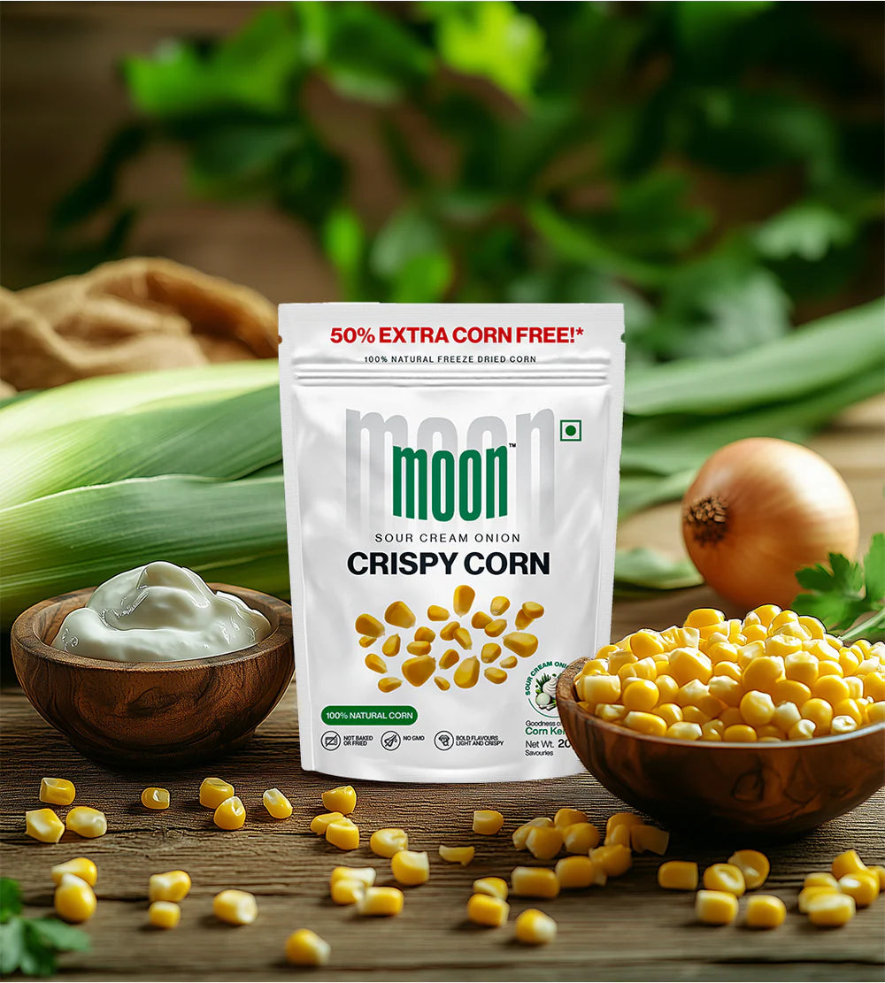 Moon Freeze Dried Crispy Corn Sour Cream & Onion | ( Pack Of 3 ) 20 gms each