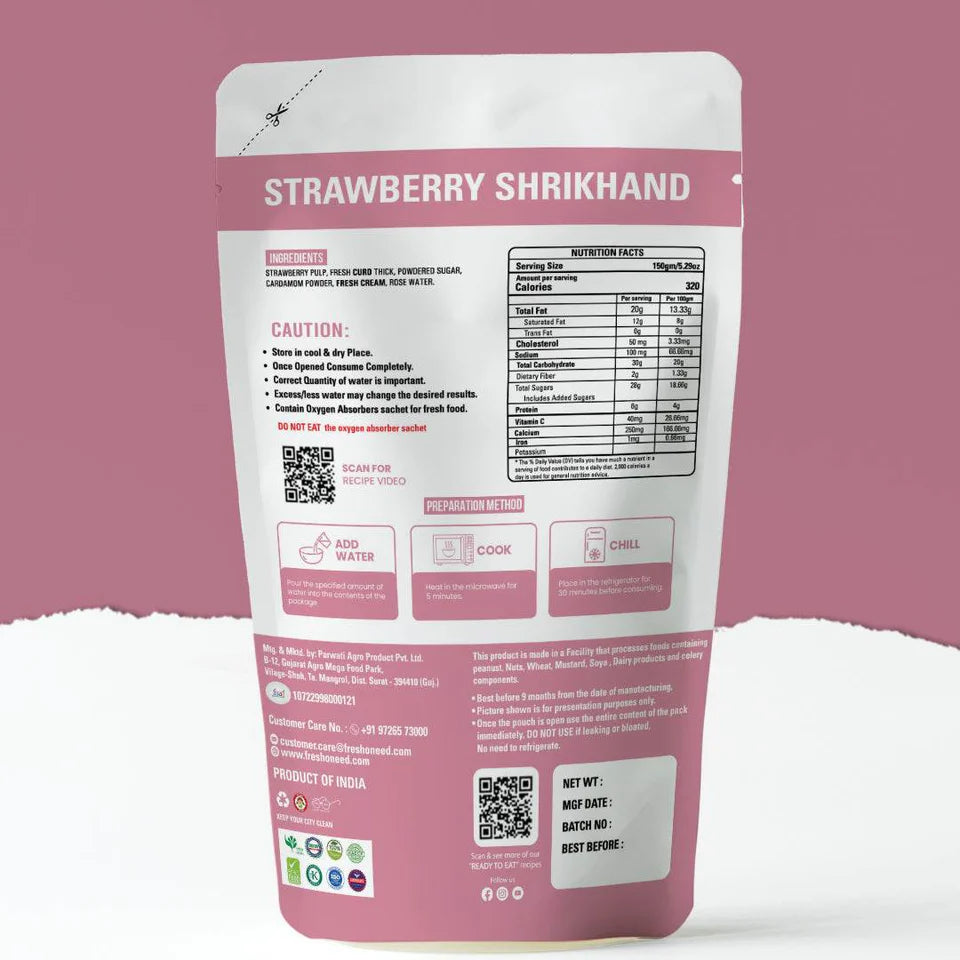 Fresh O Need Strawberry Shrikhand - Ready To Eat 150 gms