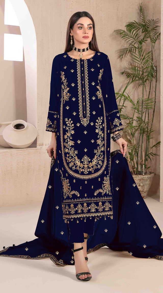 Velvet Suit With Embroidery Work | Ready To Wear