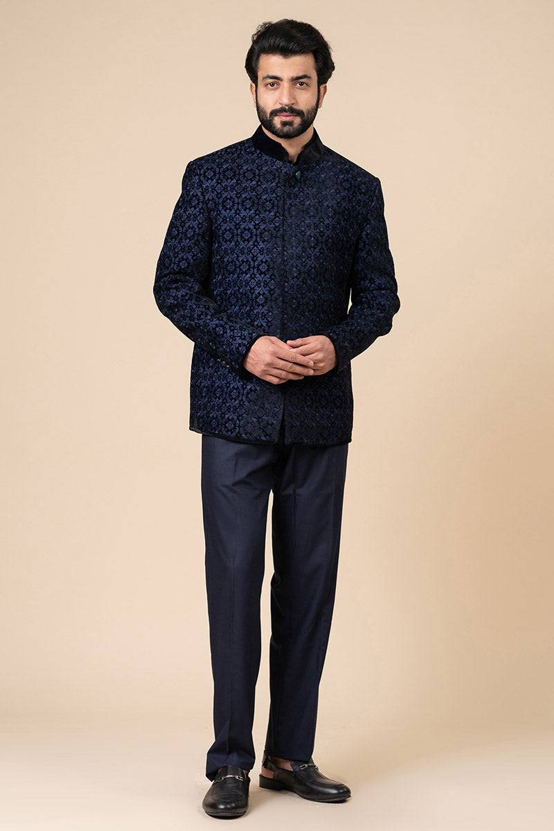 Tasva All Over Embroidered Velvet Bandhgala - India shopping