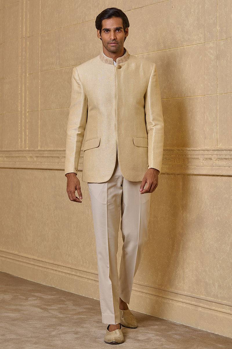 Tasva Beige Bandhgala With Embroidery Detail - India shopping