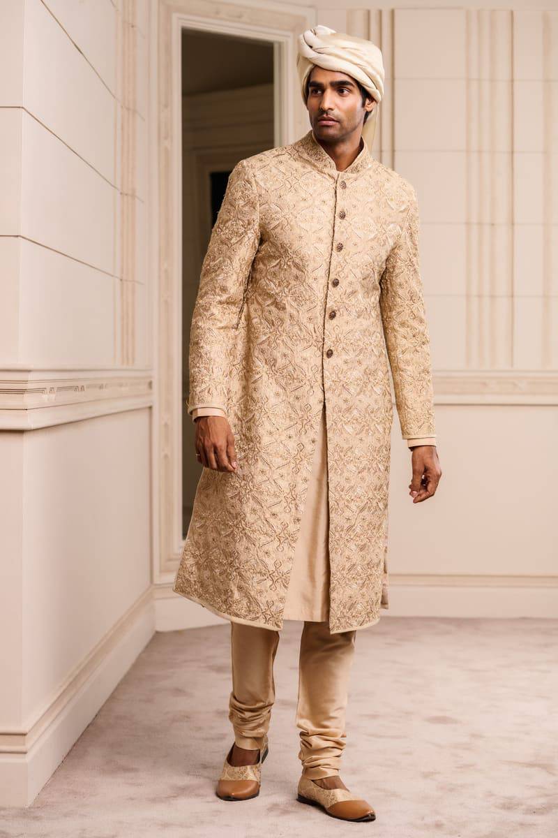 Tasva Beige Embroidered Sherwani - India shopping