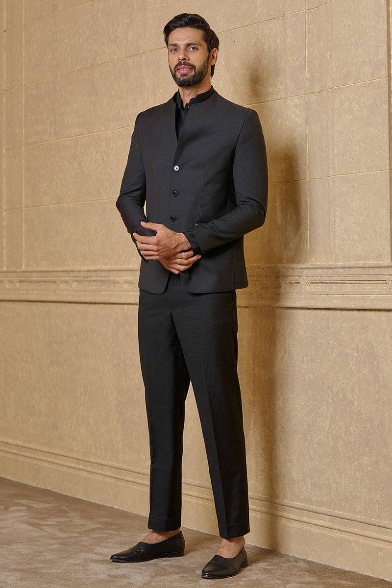 Tasva Black Classic Bandhgala With Zipper Pocket - India shopping