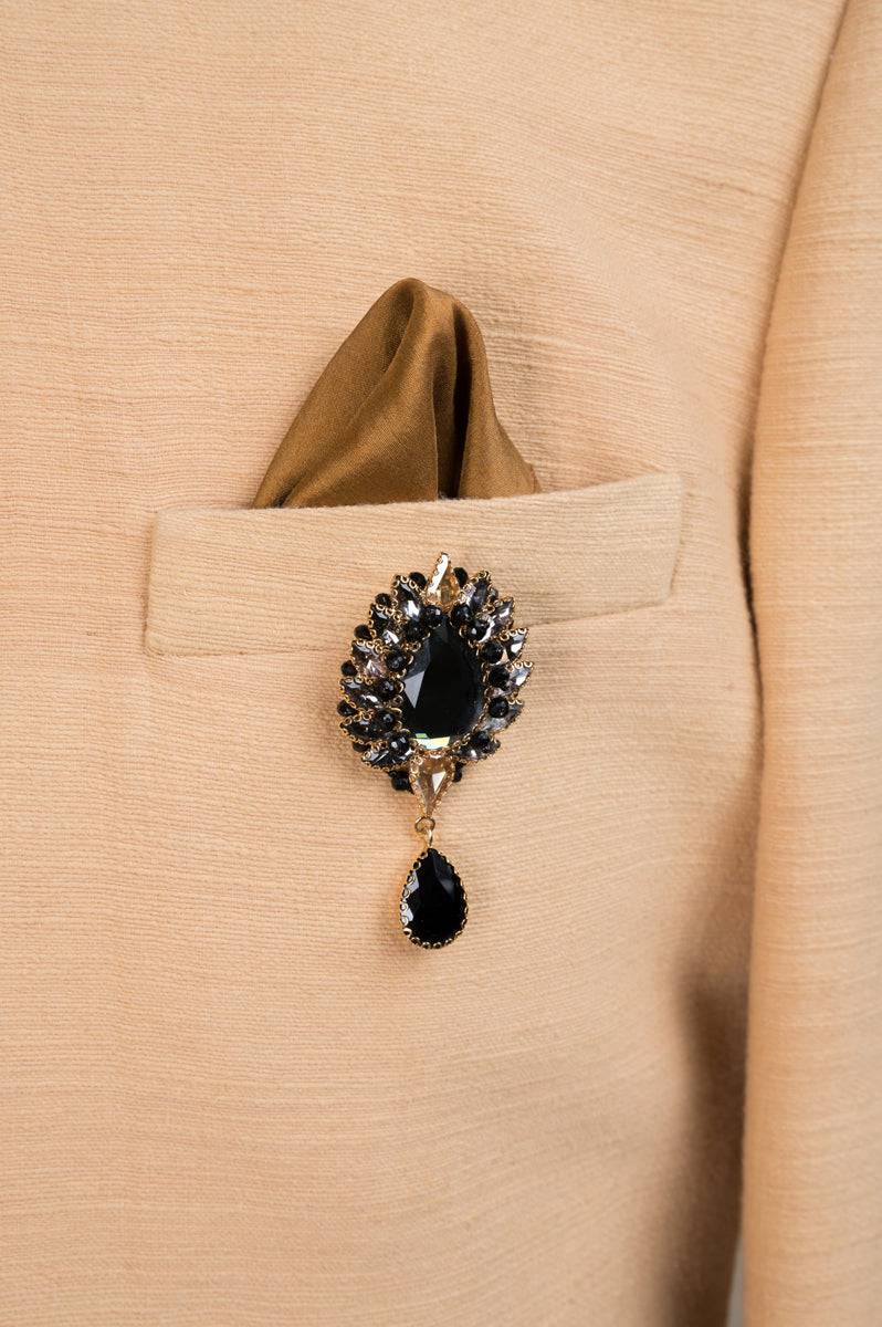 Tasva Black Crystal Studded Brooch - India shopping