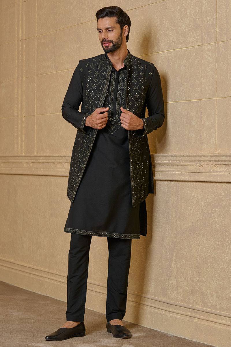 Tasva Black Kurta Bundi Set In Mirror Work - India shopping