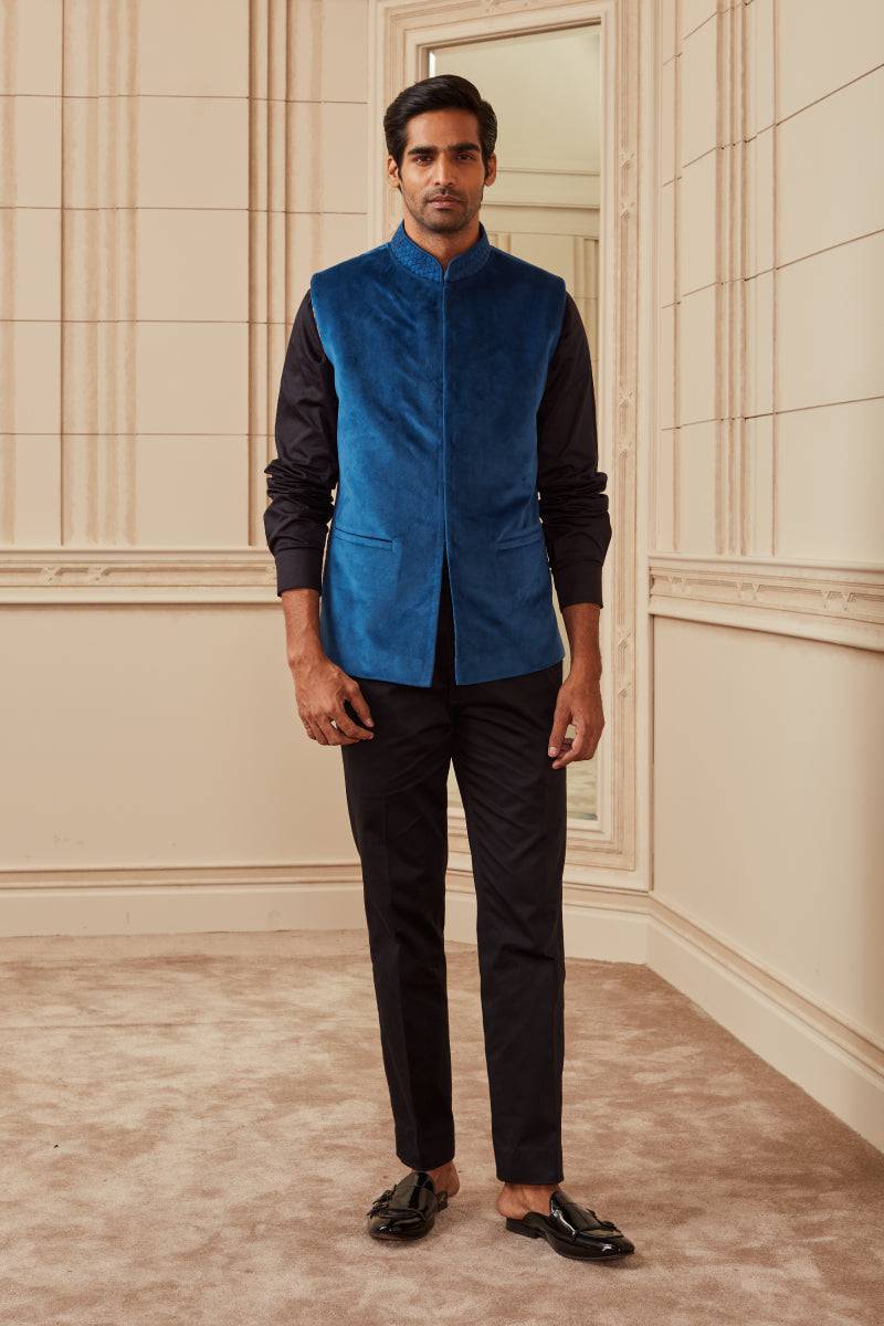 Tasva Blue Velvet Bundi - India shopping