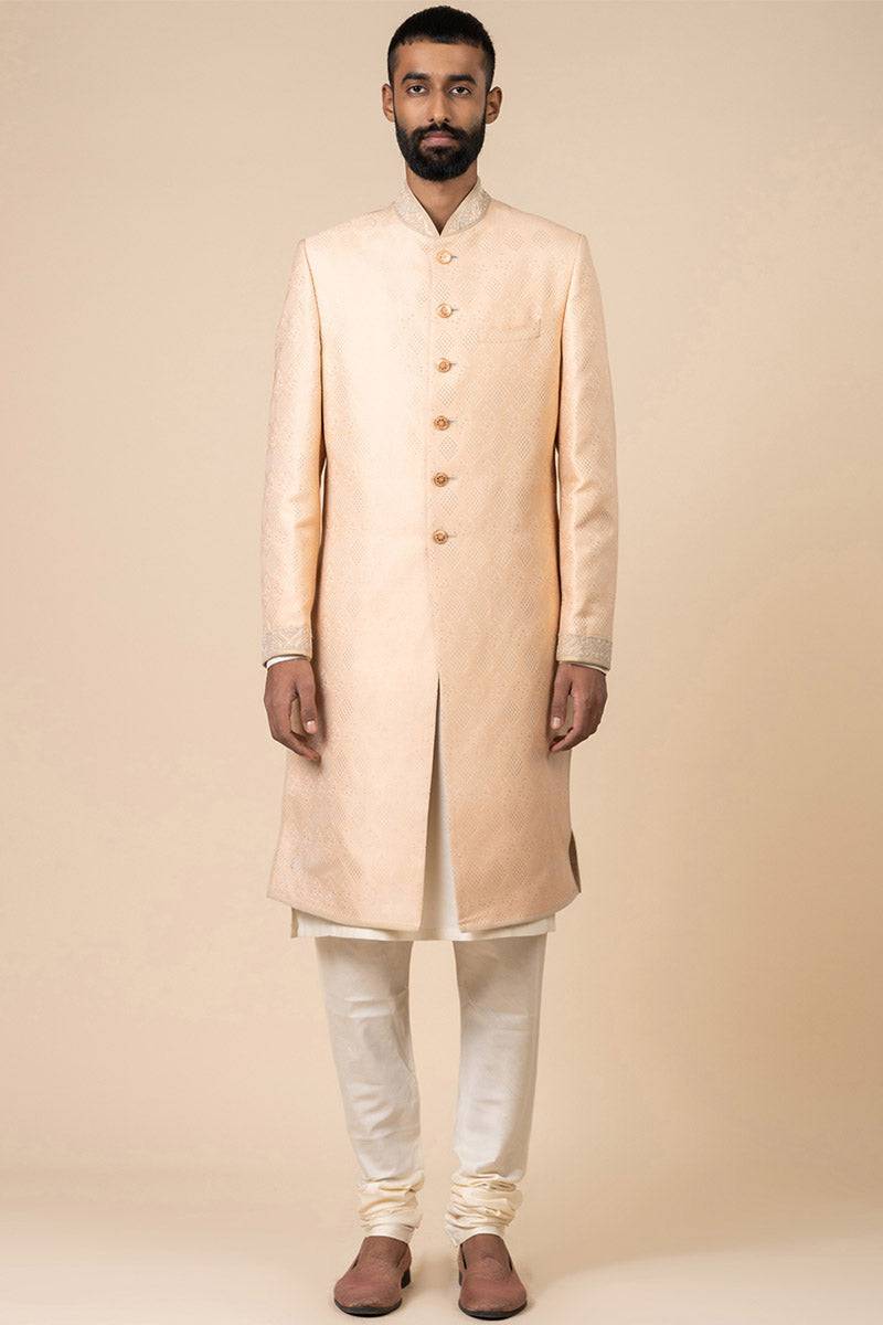 Tasva Brocade Sherwani with Embroidered Collar - India shopping