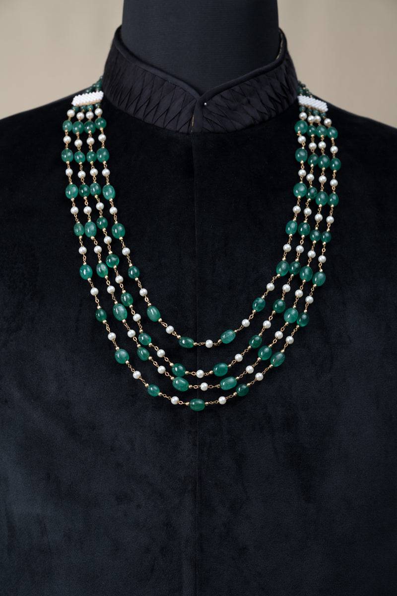 Tasva Four Layered Green Beaded Mala - India shopping