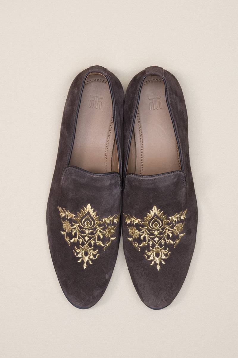Tasva Golden Patch Velvet Leather Shoes - India shopping