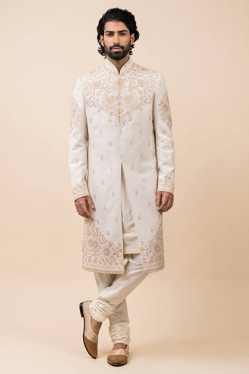 Tasva Ivory Applique Sherwani With Aari Embroidery - India shopping