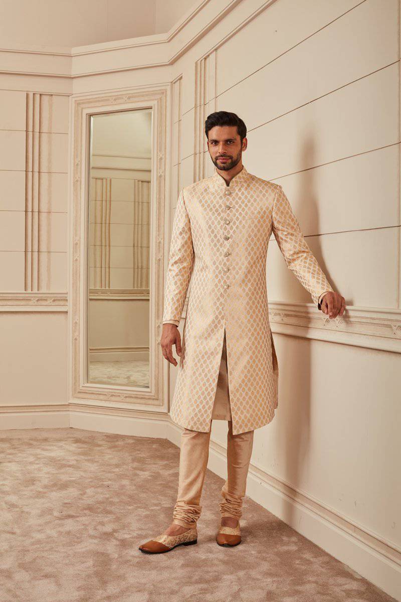 Tasva Ivory Brocade Gold Sherwani - India shopping