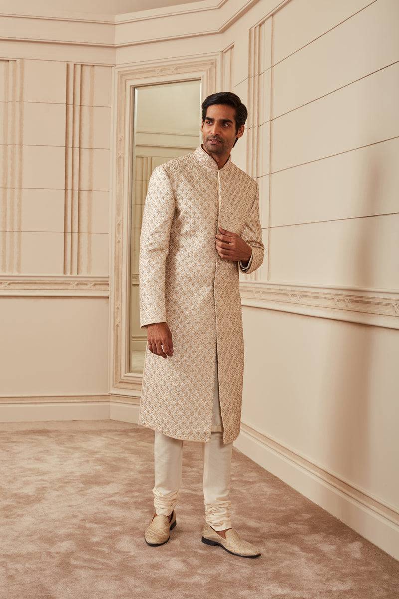 Tasva Ivory Brocade Sherwani - India shopping