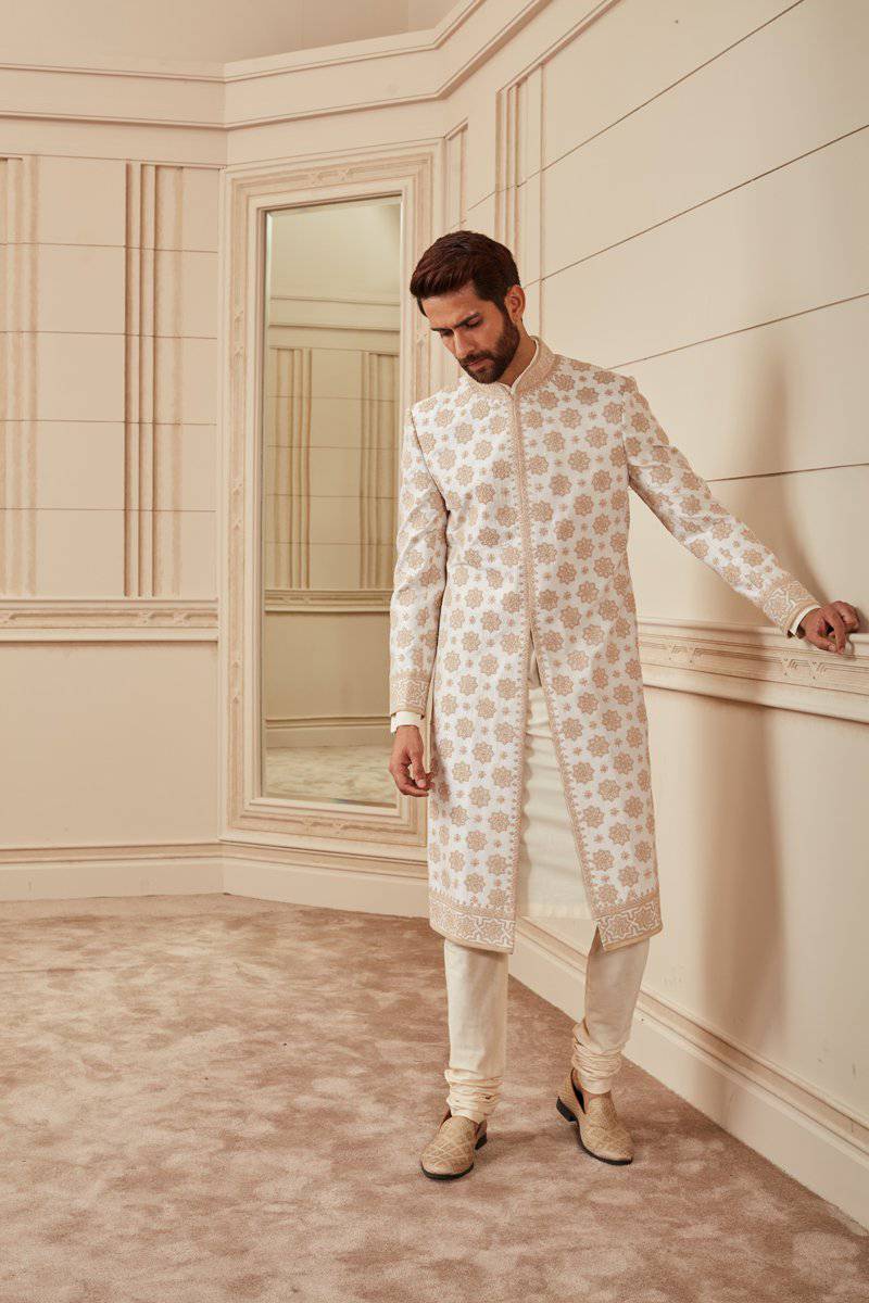 Tasva Ivory Dori Embroidered Sherwani - India shopping