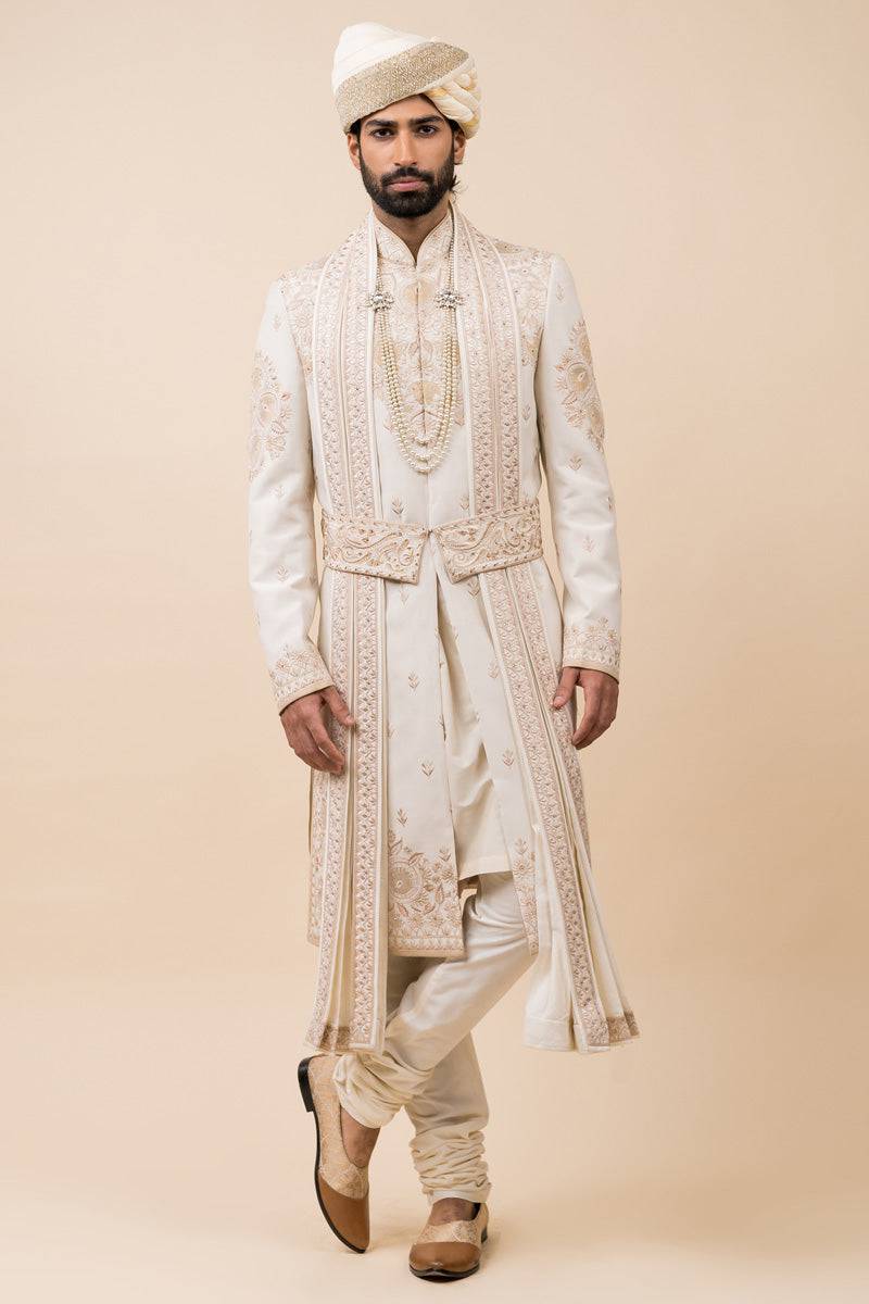 Tasva Ivory Embroidered Shawl - India shopping