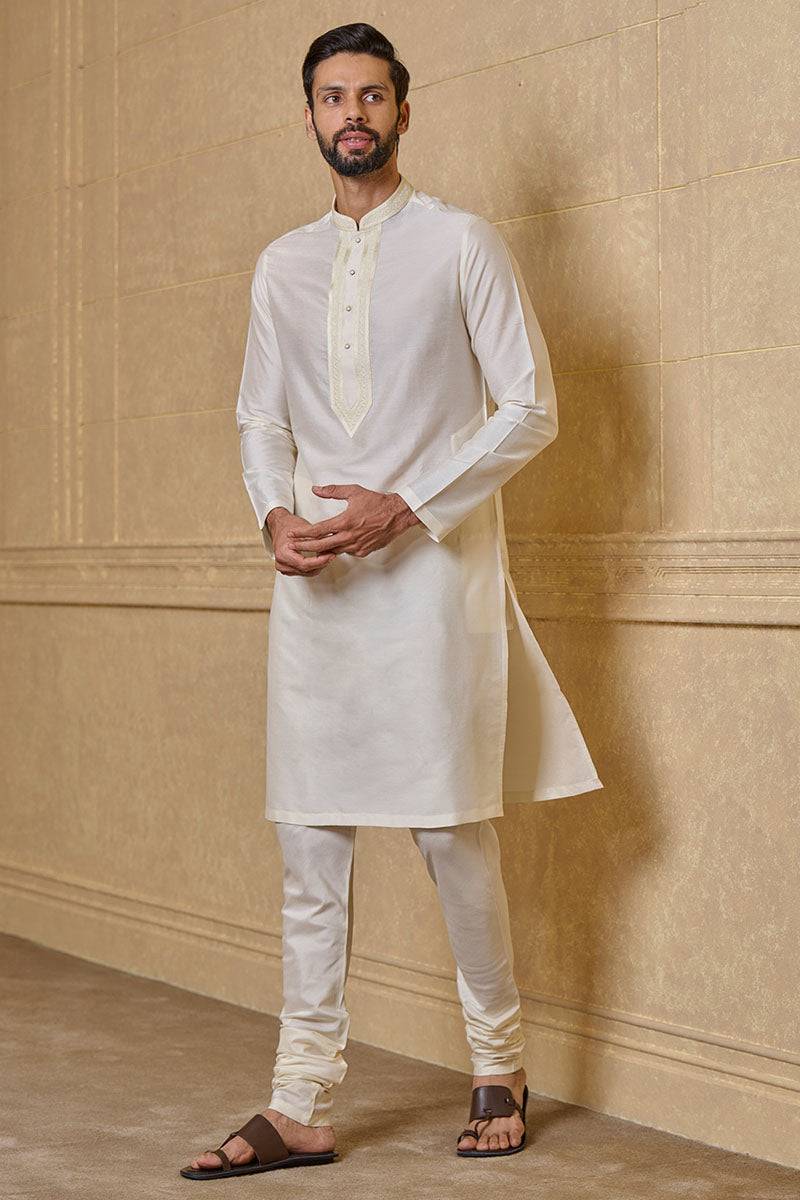 Tasva Ivory Kurta Set With Embroidery Details - India shopping