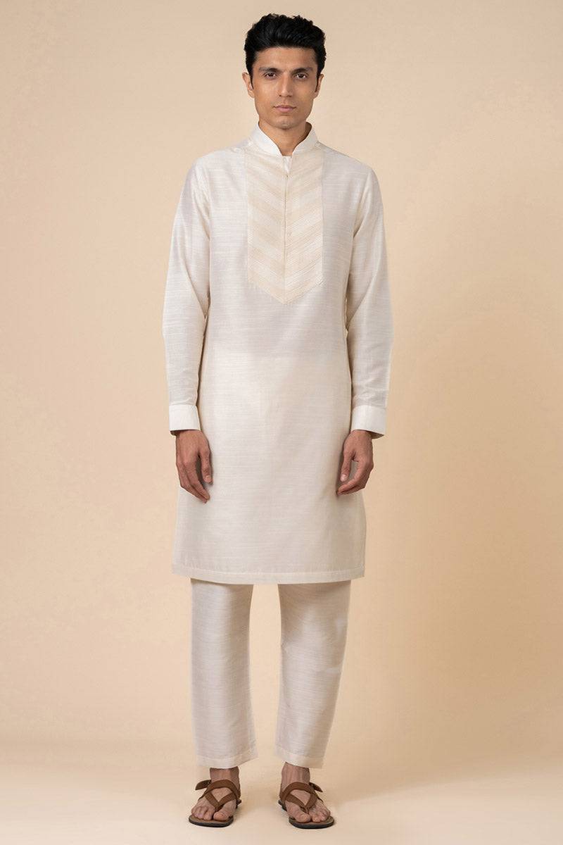 Tasva Ivory Kurta Set with Pintuck Yoke - India shopping