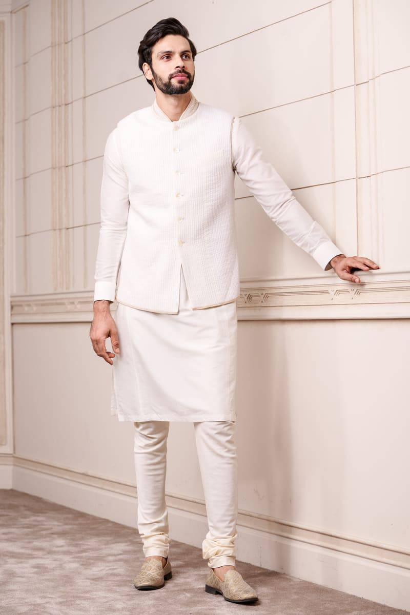 Tasva Ivory Textured Bundi - India shopping