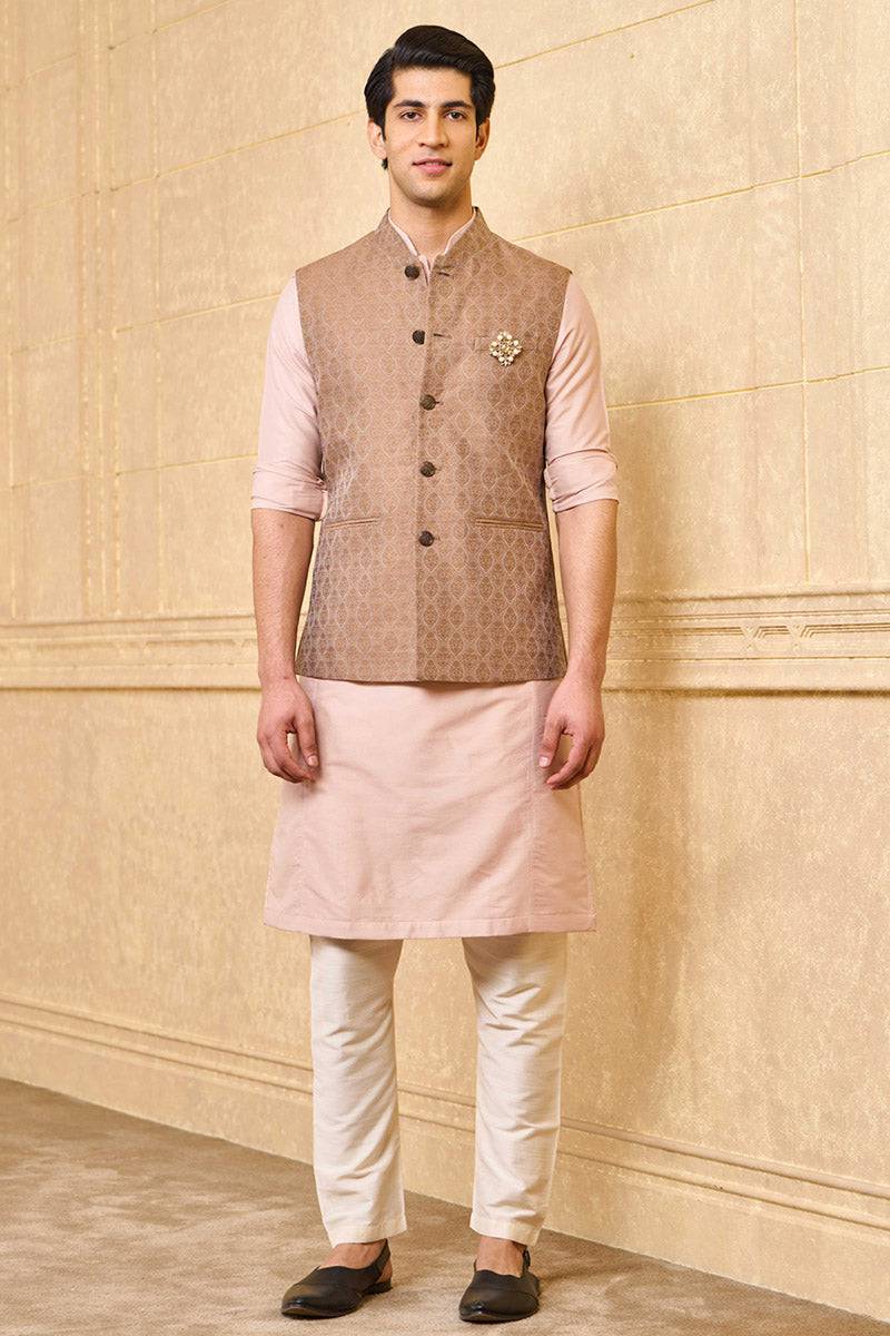 Tasva Jacquard Bundi With Metallic Buttons - India shopping
