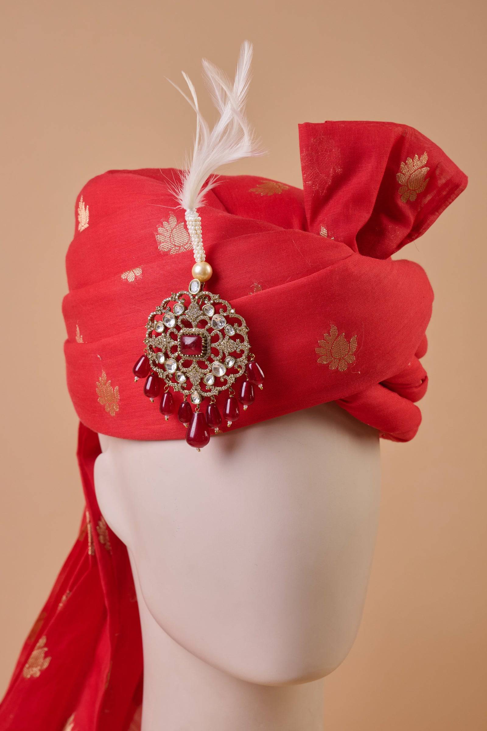 Tasva Jacquard Safa With Sarpech Detailing - India shopping