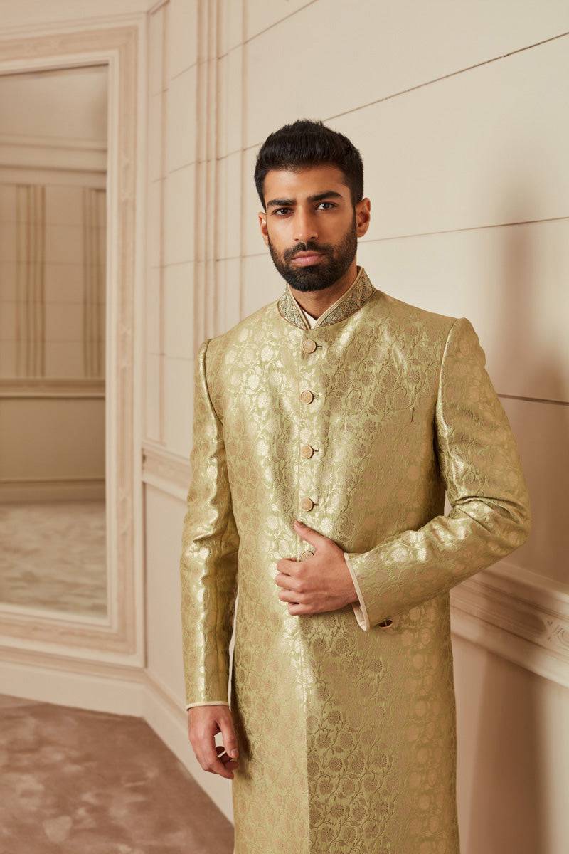 Tasva Jade Green Brocade Achkan - India shopping