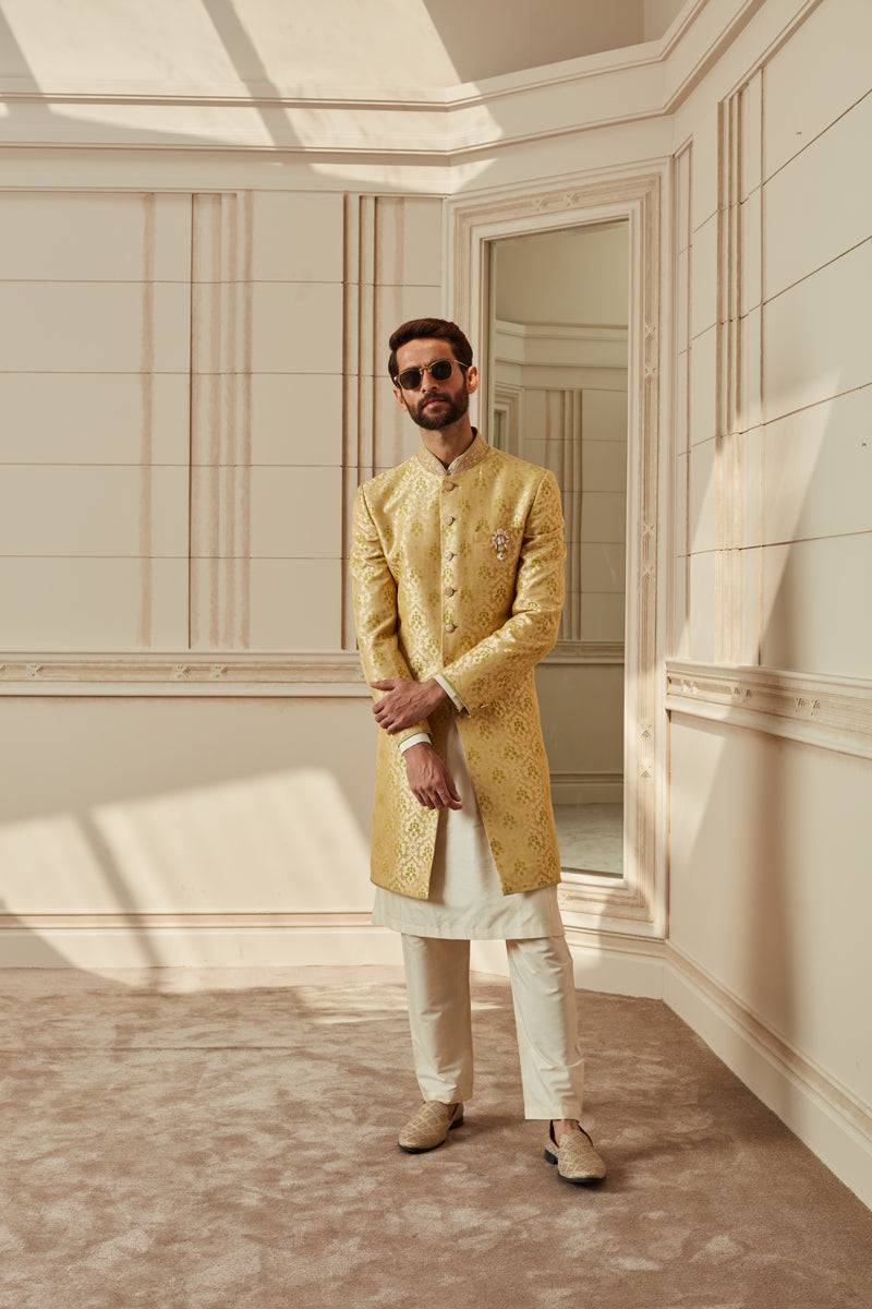 Tasva Light Green Brocade Achkan - India shopping