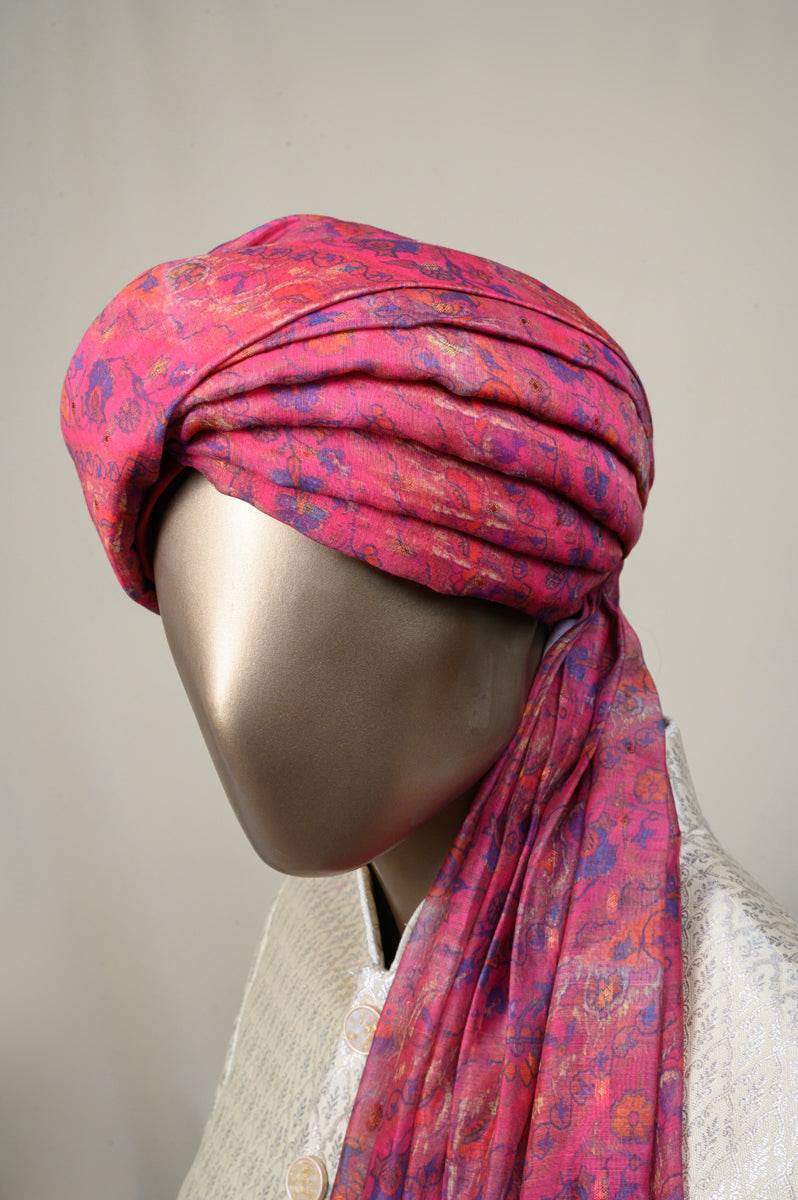 Tasva Maroon Blue Floral Printed Safa - India shopping